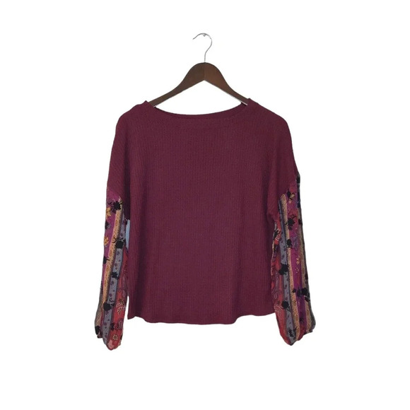 Gypsies & Moondust Long Sleeve Maroon Burgundy Floral Top Sweater Size S - Picture 2 of 8